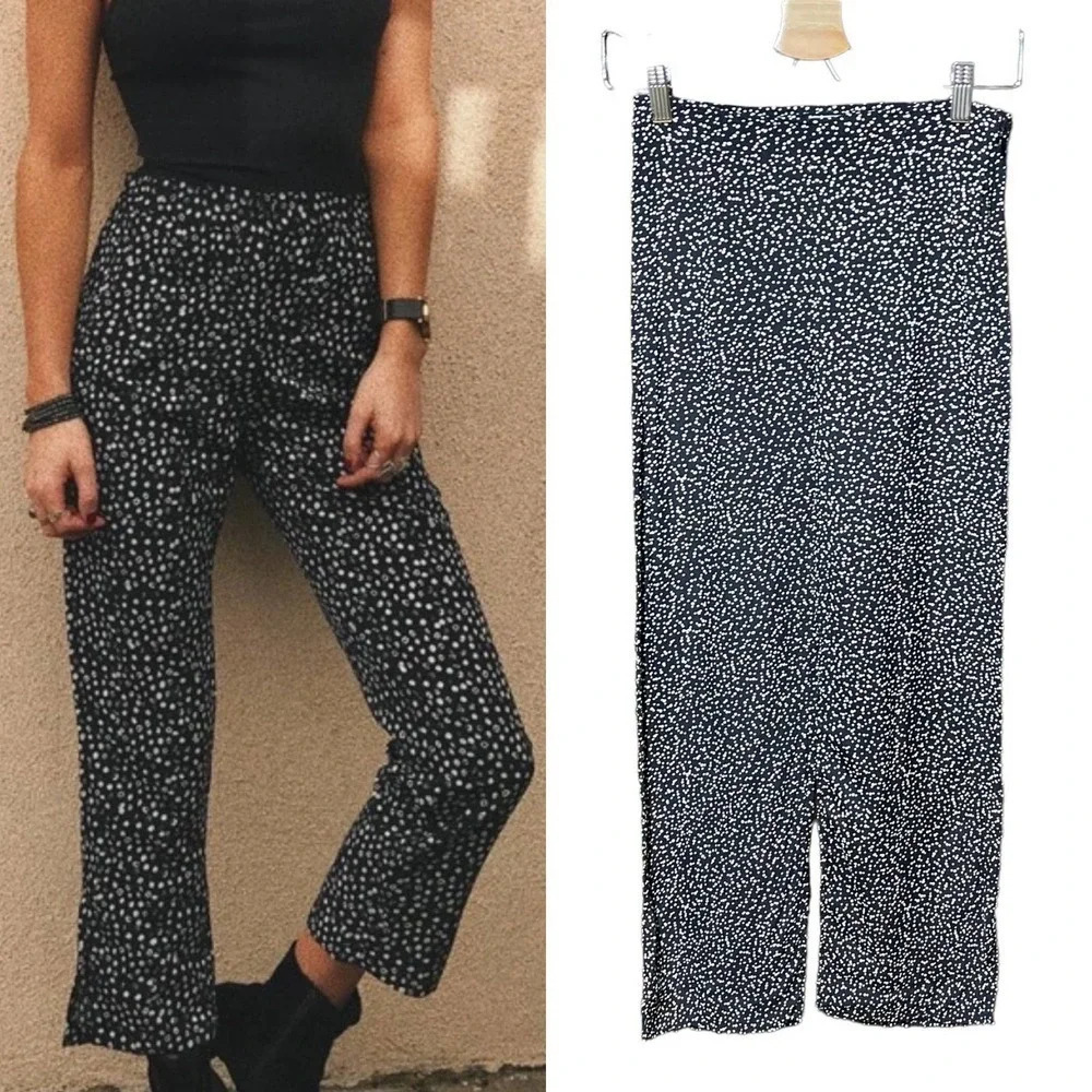 Flynn Skye Black Polka Dot Wide‎ Leg Trouser Pants Size Small